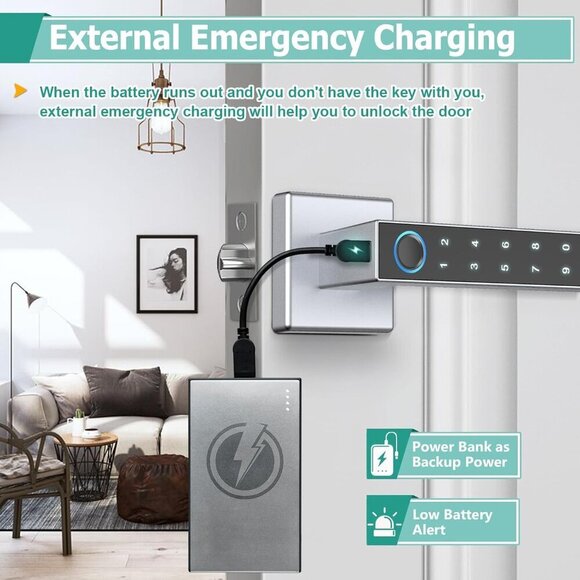 Fingerprint Door Lock Keyless Entry Door Lock with Handle, Smart Bluetooth - Picture 5 of 9